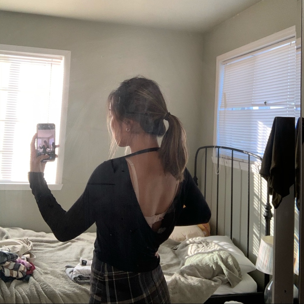 Black semi sheer low back longsleeve